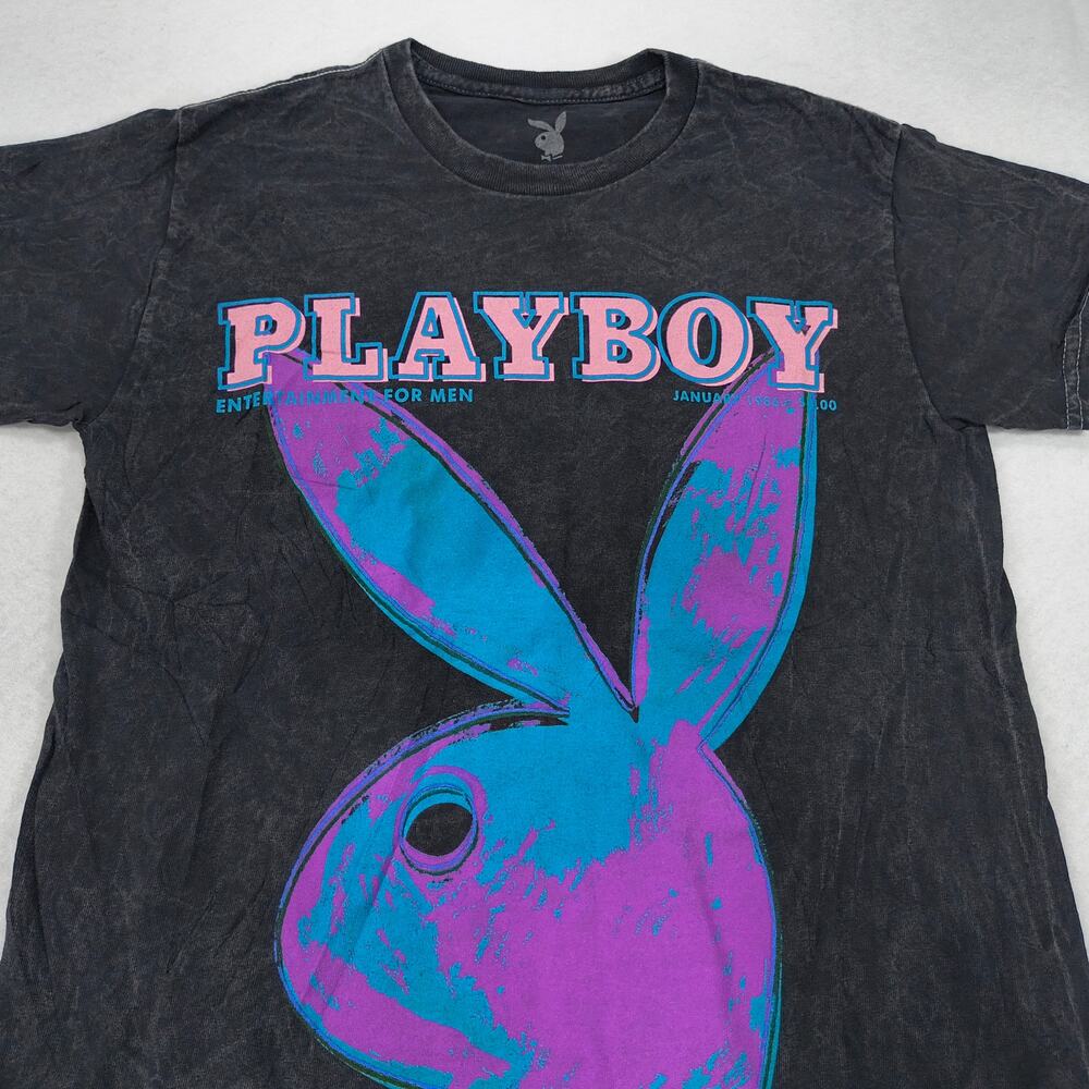 Playboy Graphic Casual Short Sleeve Crew Neck T Shirt Mens Size S Black AR0006